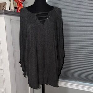 🫶🏼French Laundry Dark Gray Lace-Up V-Neck Women's Top size 1X